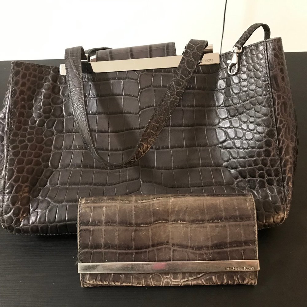 Genuine Michael Kors Brown Leather Tote & Wallet